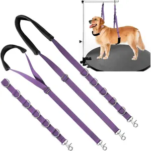 Dog Grooming Belly Strap Grooming Loops for Table Arm Extender with Clamp Bathing Restraint Leash No Sit Haunch Holder for Small & Medium Dogs Hair Cutting Washing Purple