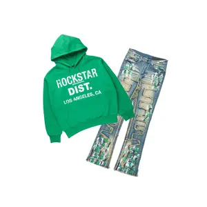Saxon Green/Blue Hoodie/Stacked Flare Jean Set Saxon Green/Blue Hoodie/Stacked Flare Jean Set