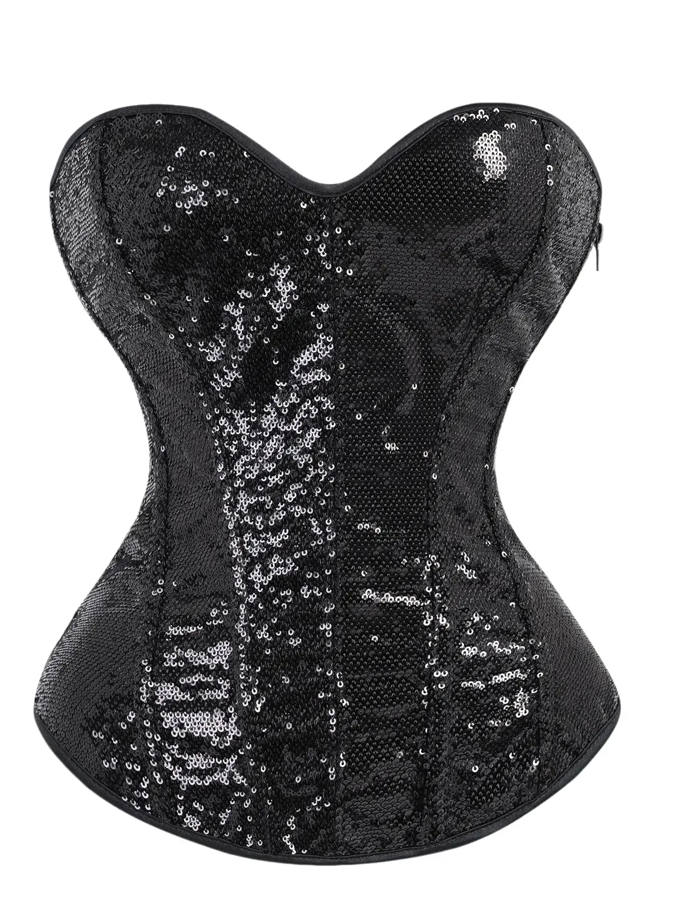 Women's Black Sequin Strapless Corset Waist Trainer Shapewear Top - Back Lace-Up, Tummy Control Bustier for Night Club, Party Events