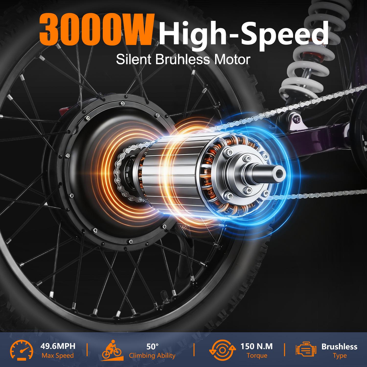 QF200 Mountain electric bicycle | Peak Power 3000W | Maximum Speed 50 mph | Range 40 Miles | 60V32AH bike big wheel Fat Tire