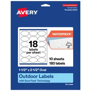 Avery Outdoor Waterproof Labels, 1.5" x 2.5" Oval