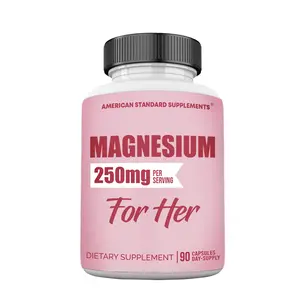 American Standard Supplements Magnesium for Women, Magnesium Glycinate 250mg, 90 Veggie Capsules, 90 Days Supply, Chelated for Maximum Absorption
