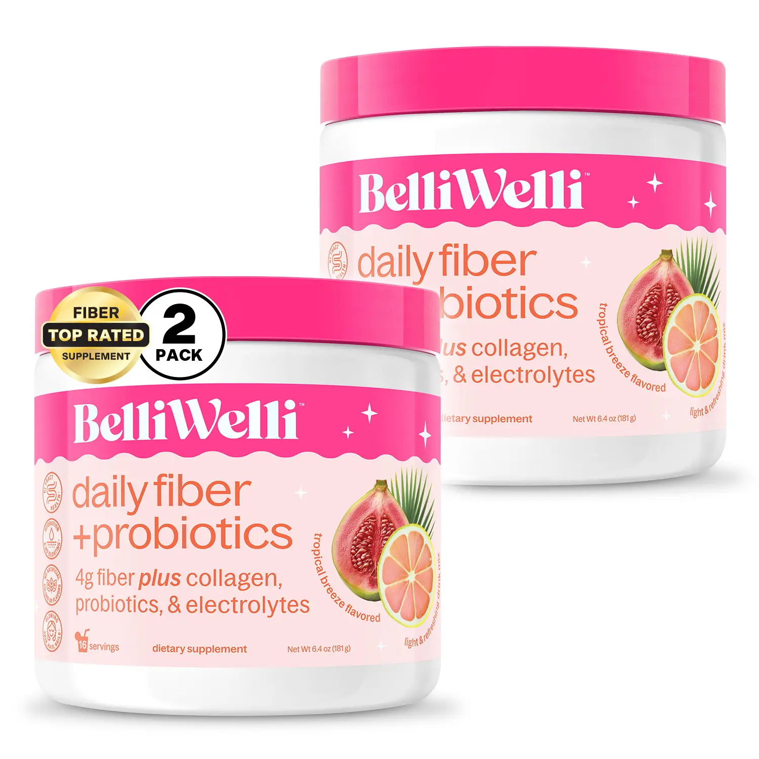 BelliWelli Daily Fiber + Probiotics - Tropical Breeze - 2 pack