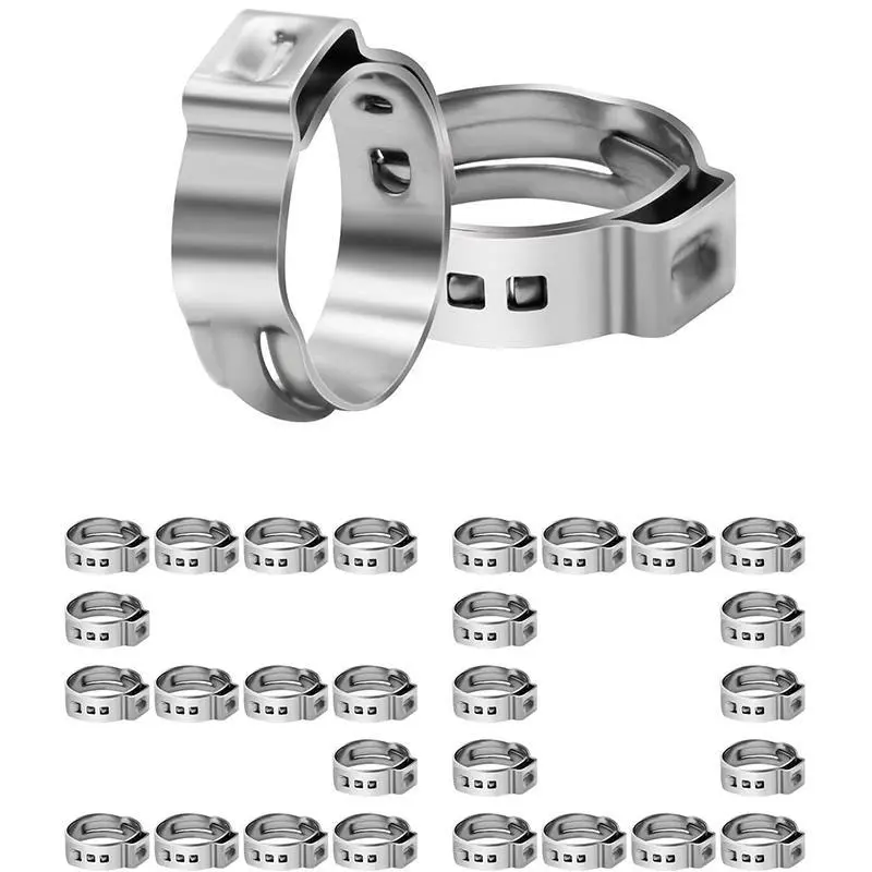 304 Stainless Steel Multi-Size PEX Cinch Clamp Rings (1/2" & 3/4" Combo Kit) - Single Ear Clamps with Installation Tool for Plumbing Projects, PEX Pipes, Hose Fittings, All-Season Secure Use