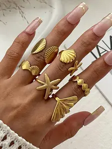 Irregular Shell & Starfish Design Cuff Ring, Fashion Accessories for Women & Girls, Casual Jewelry for Party, Daily Clothing Decor, Trendy All-match & Exquisite Jewelry for Birthday Gift, Stackable Ring