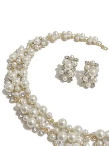 Stylish Layered Short Pearl Choker & Necklace Set — Featuring Faux Pearls and Rhinestone Accents — A Perfect Gift for Women: Faux Pearl Jewelry Set, Fashionable Jewelry Set