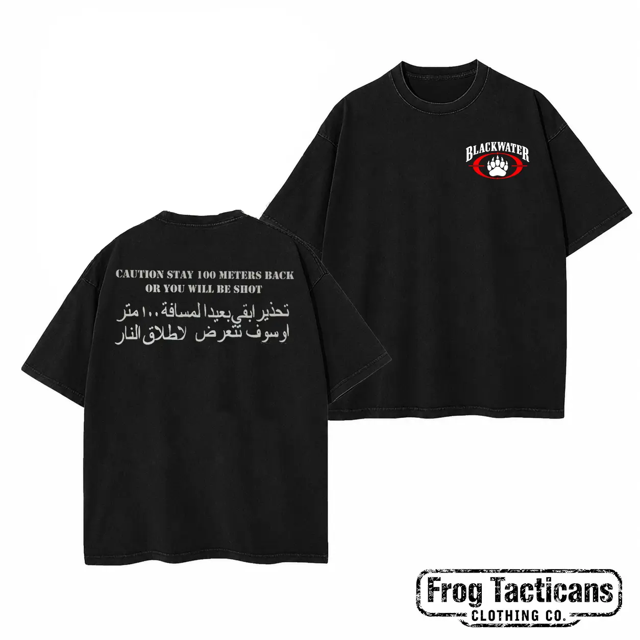 Blackwater Iraq T-Shirt Caution 100 Meters Back Graphic Tee Retro Tactical PMC Apparel Gift