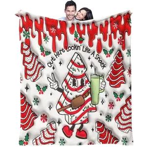 Christmas Gift,Christmas Series Printed Flannel Blanket, Funny Christmas Pattern Sofa Blanket, Parody Christmas Bedding Set, Christmas Room Decoration Happy New Year, Christmas Carnival Simple Luxury Soft and Comfortable