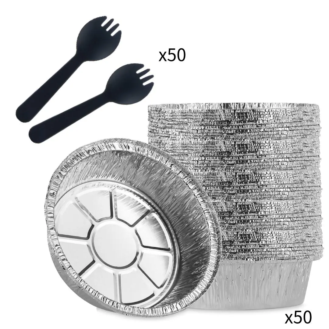 Round Foil Cake Pans – 50 Pack 6" Reusable Aluminum Baking Pans | Stackable, Grease-Resistant for 4th of July Holiday Baking, Tarts, Cheesecakes, Freezer & Storage Use | Great Gift for Bakers & Chefs