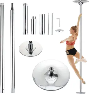 Spinning Static Dance Pole Portable | Height Adjustable 45mm Pole for Home Exercise Club Party Pub, Beginners and Professionals, 440lb Weight Capacity
