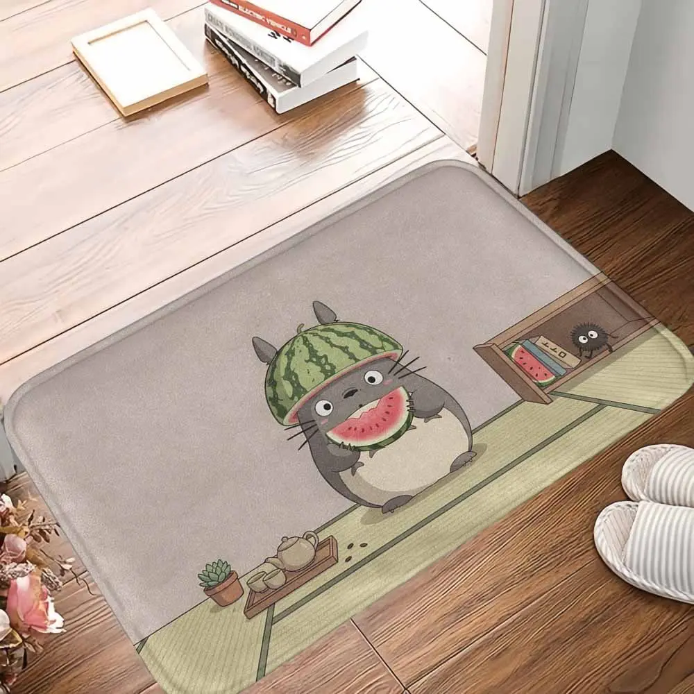 Cute Watermelon Creature Floor Mat - Cool Rugs, Cartoon Watercolor Print, Soft Non-Slip Washable, All-Surface Cartoonish Character-Inspired Food-Shaped Bath Mat for Living Room, Summer Home Aesthetic Accent, All-Surface Bath Mats