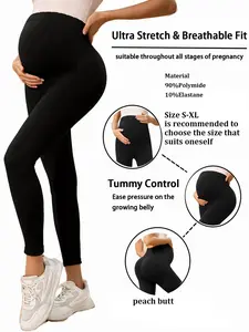 Maternity's Solid High Waist Leggings, Casual Comfy Breathable High Stretch Seamless Yoga Leggings for Pregnancy, Maternity Bottoms for All Seasons, Maternity Clothing