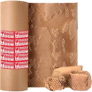 Honeycomb Packing Paper, 15"x300'  Packing Paper for Moving Recyclable Shipping Supplies Bubble Paper Wrapping Protective Roll, With 24 Fragile Sticker Labels