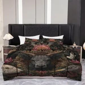 3pcs (1 comforter + 2 pillowcases) Dark Academia Mystical Wildlife Floral Bedding Set, All-Season Soft Warm Microfiber, Hypoallergenic Wrinkle & Fade Resistant Easy-Care, Queen/King/Full Size, Artistic Vintage Print for Bedroom Guest Room
