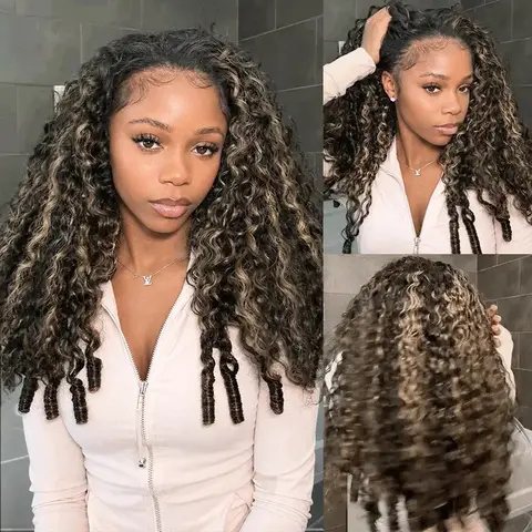 Tinashe Balayage Highlight Burmese Curly Half Wig With Spiral Curly Ends Highlight  Brown Afro Kinky Curly Flip Over Human Hair Wig