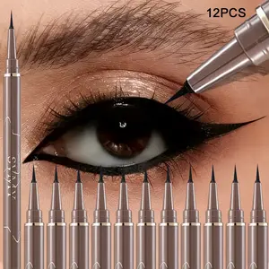 12-Pack Ultra-Fine Eyeliner Liquid Pen, Long-Lasting Smudgeproof Smooth Waterproof Eye Liner, Precise Tip for Flawless Application