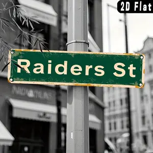 1pc Vintage "Raiders St" Metal Sign, 4x16 Inch - Rustic Green & Yellow Aluminum Wall Decor with Pre-Drilled Holes, Waterproof & Weather-Resistant, Perfect for Home, Bar, Garage, Office, and Outdoor Spaces, Outdoor Decor | Distressed Finish Decor