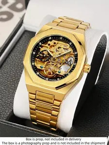 Men's Classic Business Diamond Mechanical Watch with Luminous Hands, Perfect for Parties and Daily Wear, Fashionable Gift with Box, Stylish Watch, Skeleton Watches