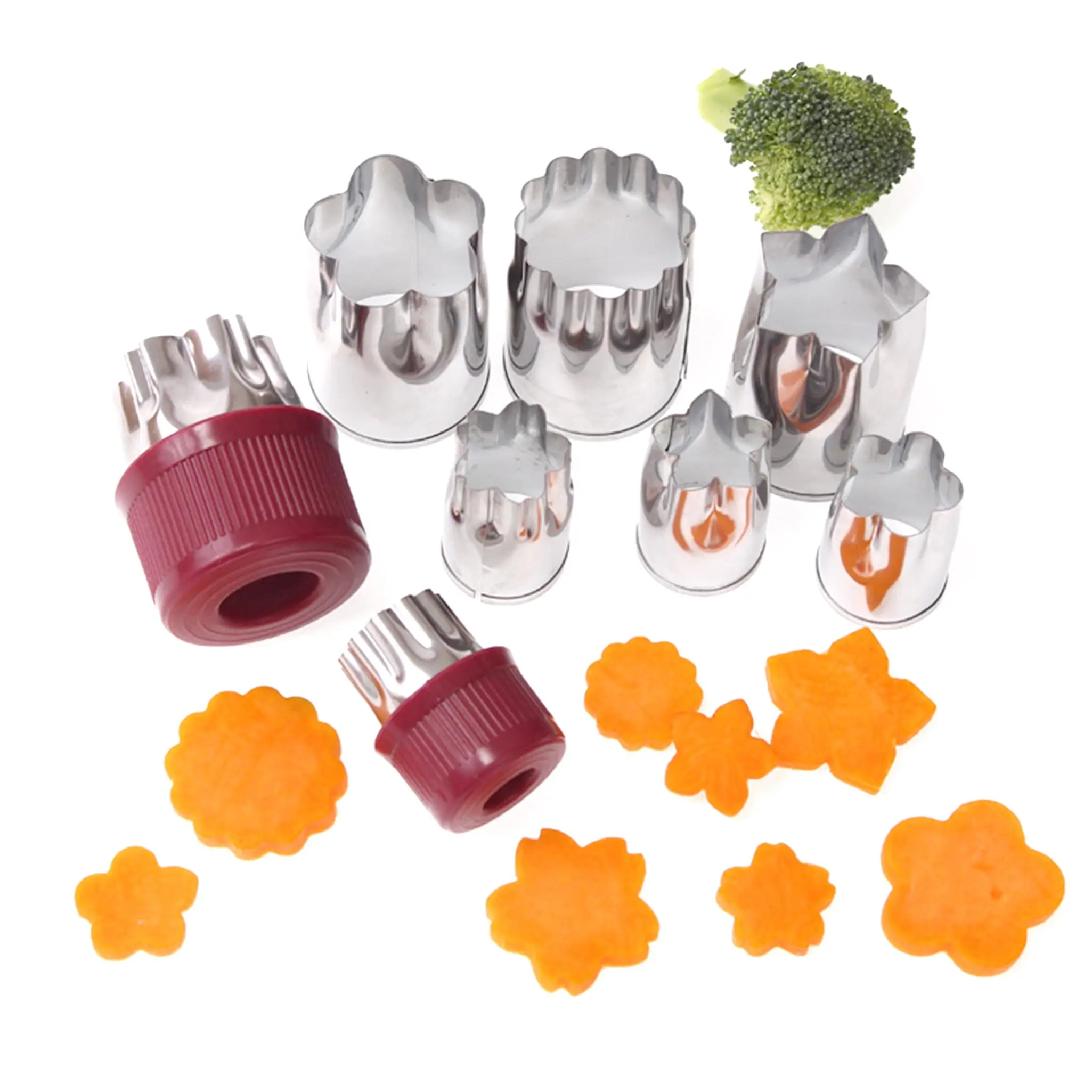 8 PC Stainless Steel Flower-Shaped Cutter Set, Plum Blossom Sakura Chrysanthemum Star Shapes for Creative Food Presentation, Ideal for Rice, Vegetable & Fruit Slicing