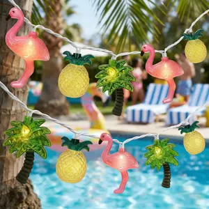 Hawaiian Party Decorations Lights - 8.5Ft LED Flamingo Pineapple Palm Tree Lights Tropical String Lights Tiki Lights Outdoor for Summer Hawaiian Themed Pool Beach Party Bar Home Room Tropical Decor