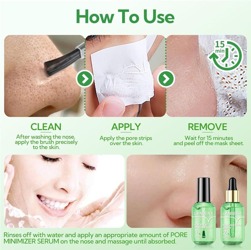 LANBENA Green Tea Blackhead Remover 100 sheet Nose Pore Strips & Pore Minimizer Serum Peel Off Mask for Pores, Nose, Chins & Face LANBENA Green Tea Blackhead Remover 100 sheet Nose Pore Strips & Pore Minimizer Serum Peel Off Mask for Pores, Nose, Chins & Face