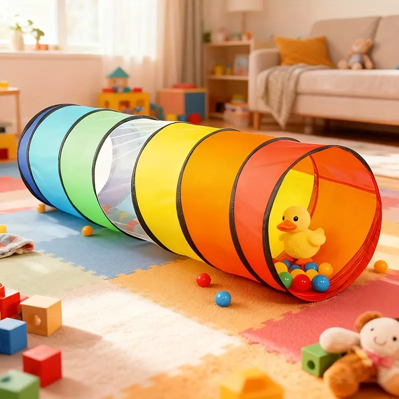 Rainbow children's visual play tunnel, indoor crawling tube for babies, sensory training toy for kindergarten, fun crawling, bright colors, stimulates children's imagination, indoor climbing playhouse