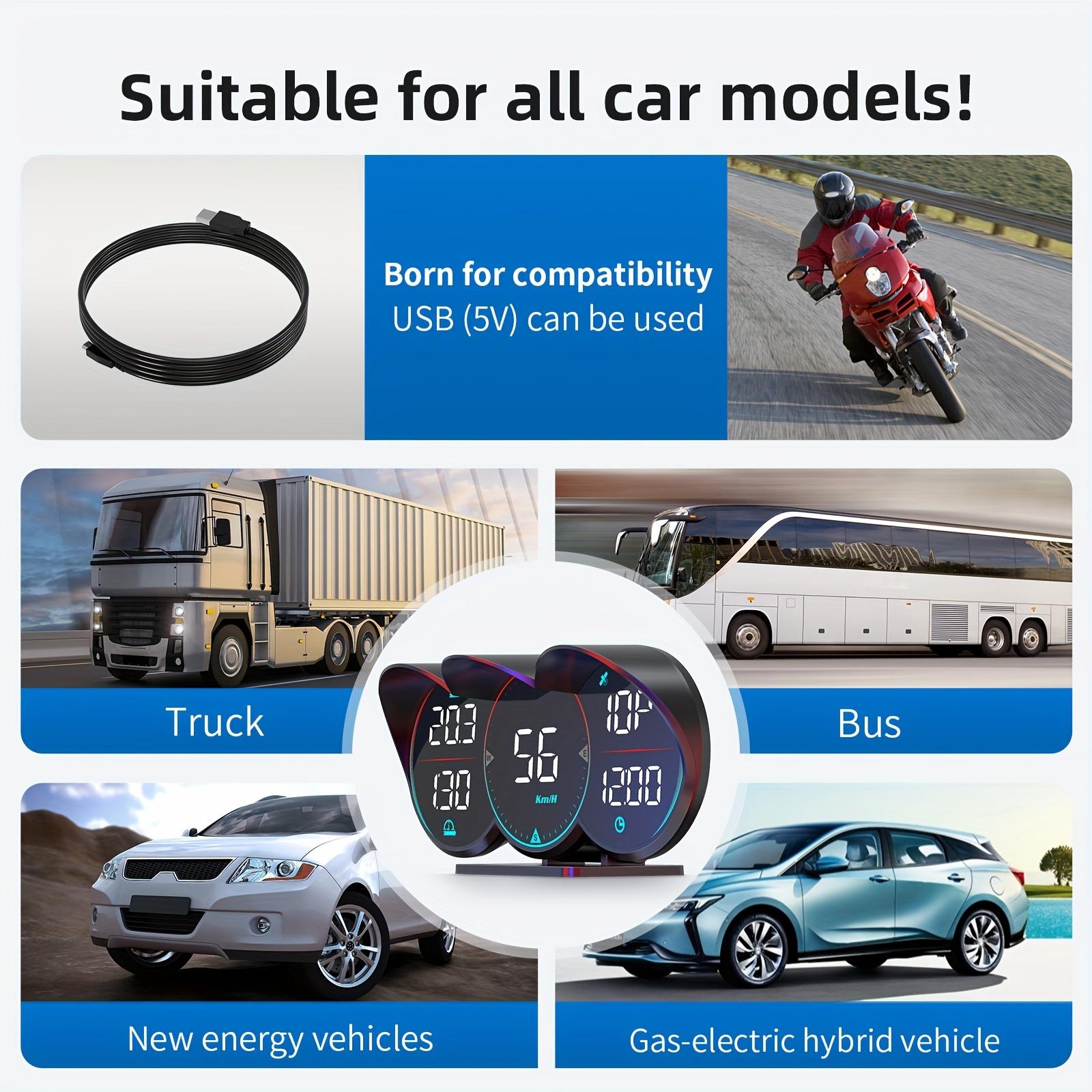 Universal Car HUD Smart Digital Gauge | OBD2+GPS Windshield Projector Speedometer | Dashboard Speed Warning Display | Portable Modification Tool for All Cars Adjustable Power Supply Adapter carplay adapter Tactical Compact Real-Time GPS Radar Detector