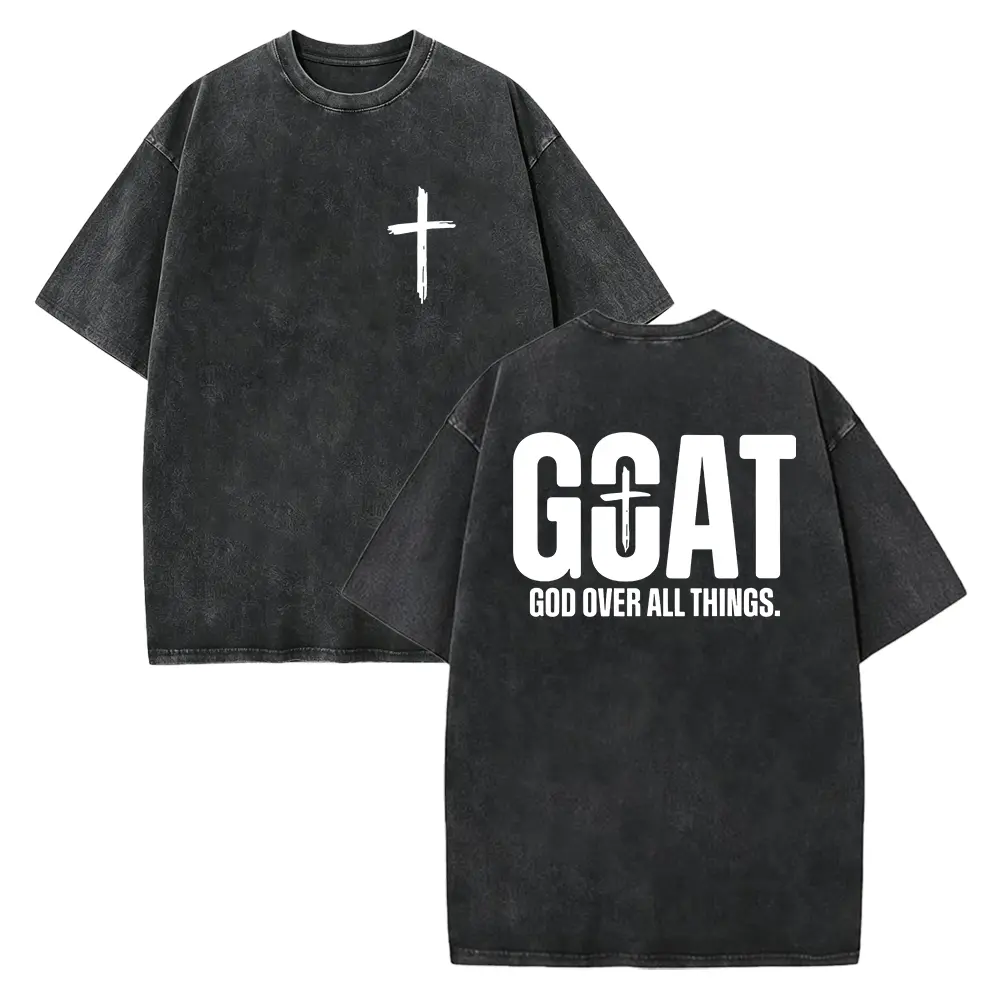Faith Based GOAT T-Shirt, God Over All Things Shirt, Two Sided Cross Graphic Tee Outfit, Urban Christian Look, Gift For Church Lovers
