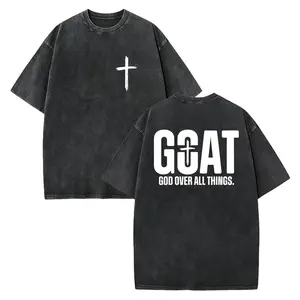 Faith Based GOAT T-Shirt, God Over All Things Shirt, Two Sided Cross Graphic Tee Outfit, Urban Christian Look, Gift For Church Lovers