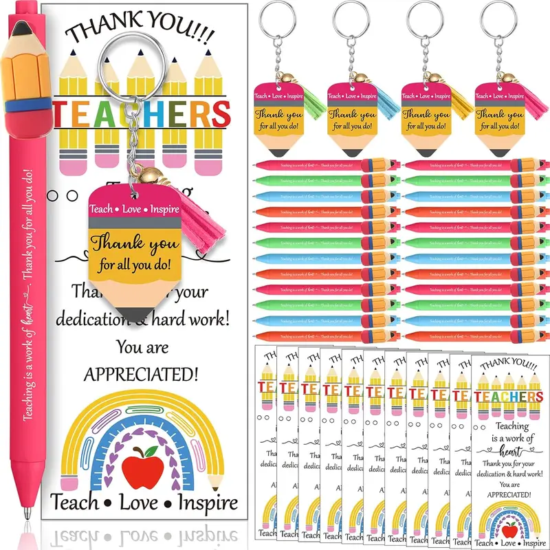 24 Sets Thanksgiving Teacher Appreciation Gifts, Including Apple Ballpoint Pens Chalkboard Thank You Keychain Pencil Inspirational Greeting Card with Ties, Friendsgiving Christmas Gifts Teachers Day End of Year for Coworker Admin Staff Office Supplies
