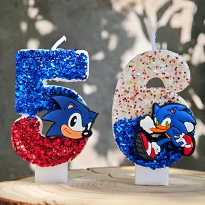 Sonic Candle Number 0-9 Baby Birthday Cake Candle Decoration Sonic Birthday Party Cake Topper Baby Shower Decor Gift