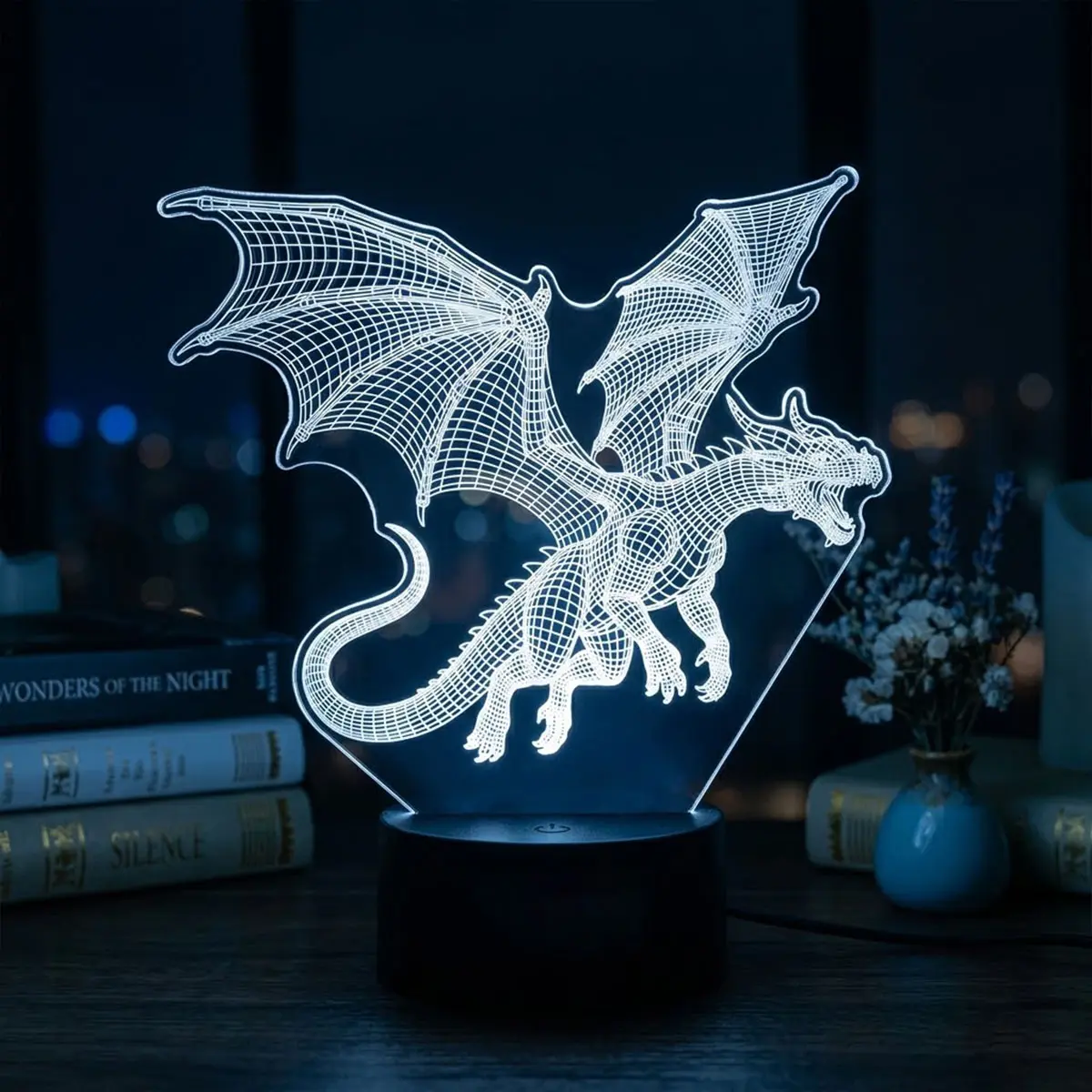 Flying Dragon 3D Acrylic Night Light, Battery/USB Powered, 6-Color LED, Touch Sensor Ambient Lamp, Decorative Mood Light for Bedroom & Living Room