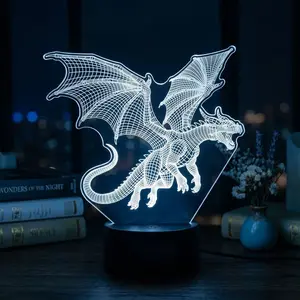 Flying Dragon 3D Acrylic Night Light, Battery/USB Powered, 6-Color LED, Touch Sensor Ambient Lamp, Decorative Mood Light for Bedroom & Living Room