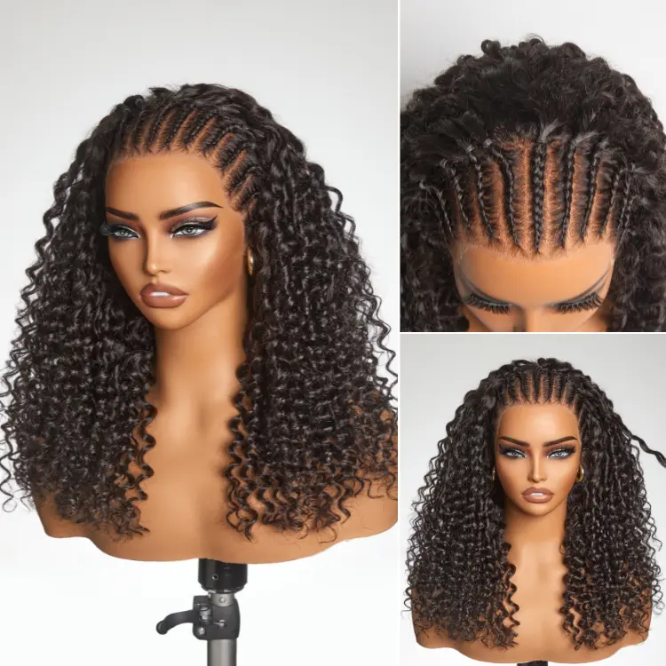 LUVME Readitress™ Knotless Fulani Braids Deep Wave Glueless Ear-to-ear 13x4 Frontal HD Lace Wig Human Hair