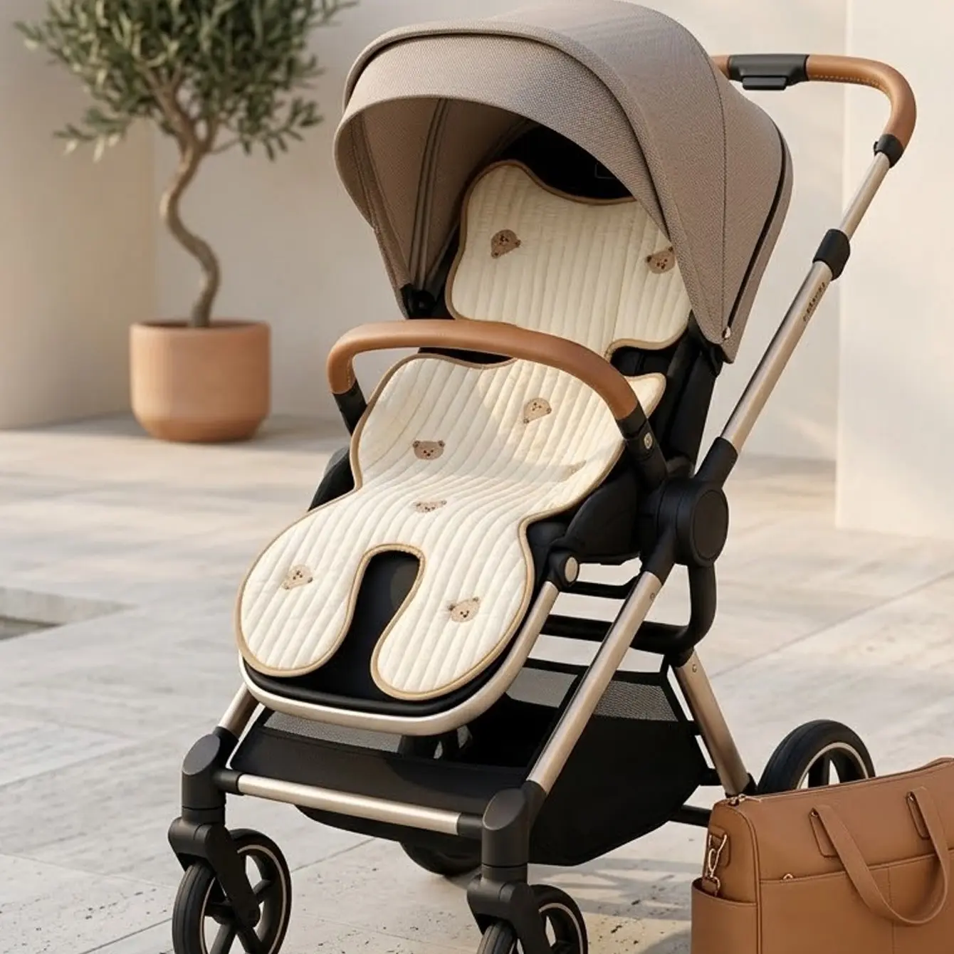 Breathable Stroller Seat Cushion, Comfortable Fabric Newborn Baby High Chair Backrest Pad, Portable Infant Carrier Mat for Summer Travel, Stroller Accessories