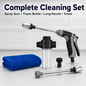 Car Wash Foam Sprayer Kit with Microfiber Towel, Garden Hose Car Cleaning Gun, Adjustable Nozzle Foam Bottle for Cars, SUVs, Trucks, Tires & Patio Cleaning