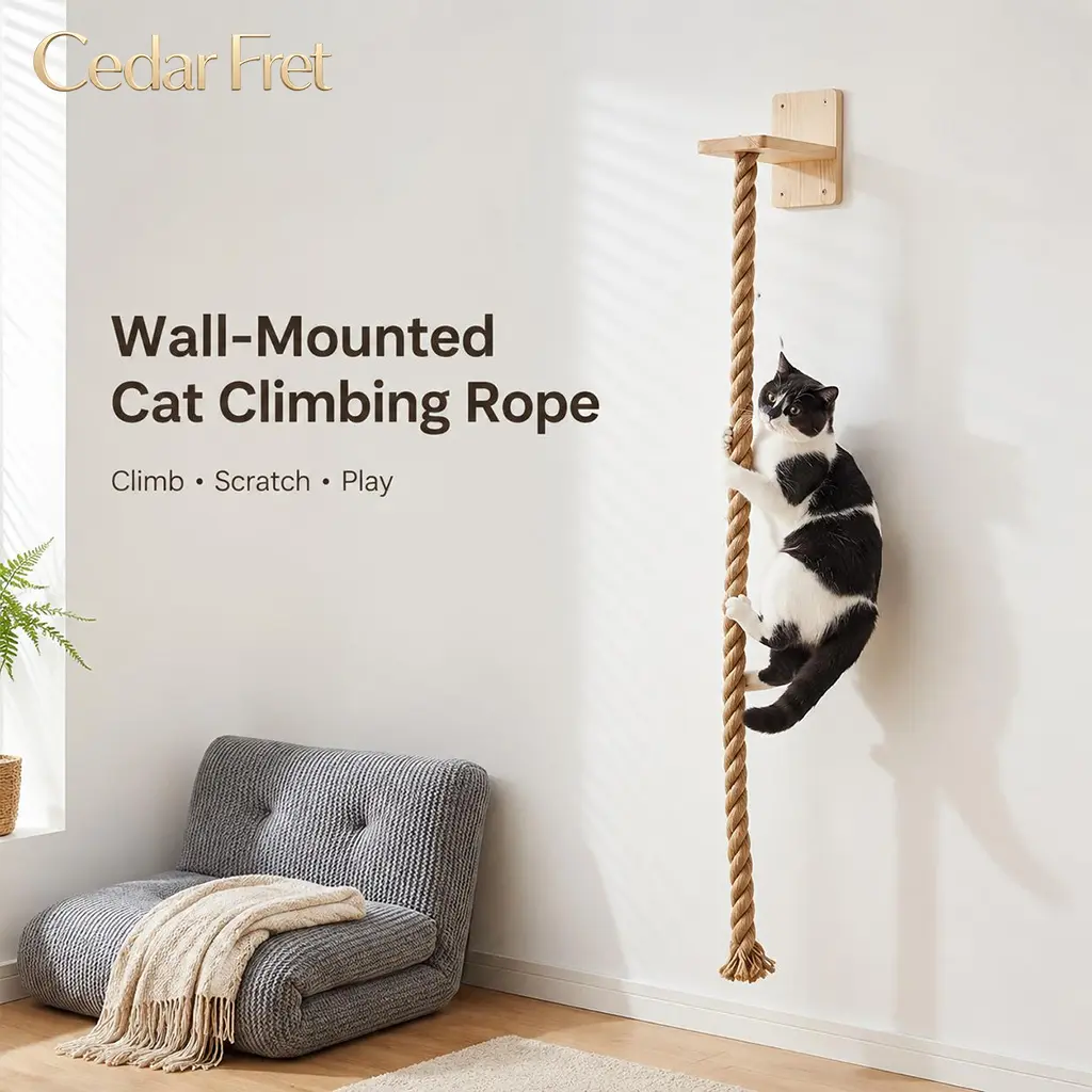 Vertical Cat Climbing Frame, Durable Natural Hemp Rope, Scratching Posts, Vertical Scratcher, Indoor Pet Exercise Toy, Space-Saving Design, Wall Hook Included, Encourages Activity