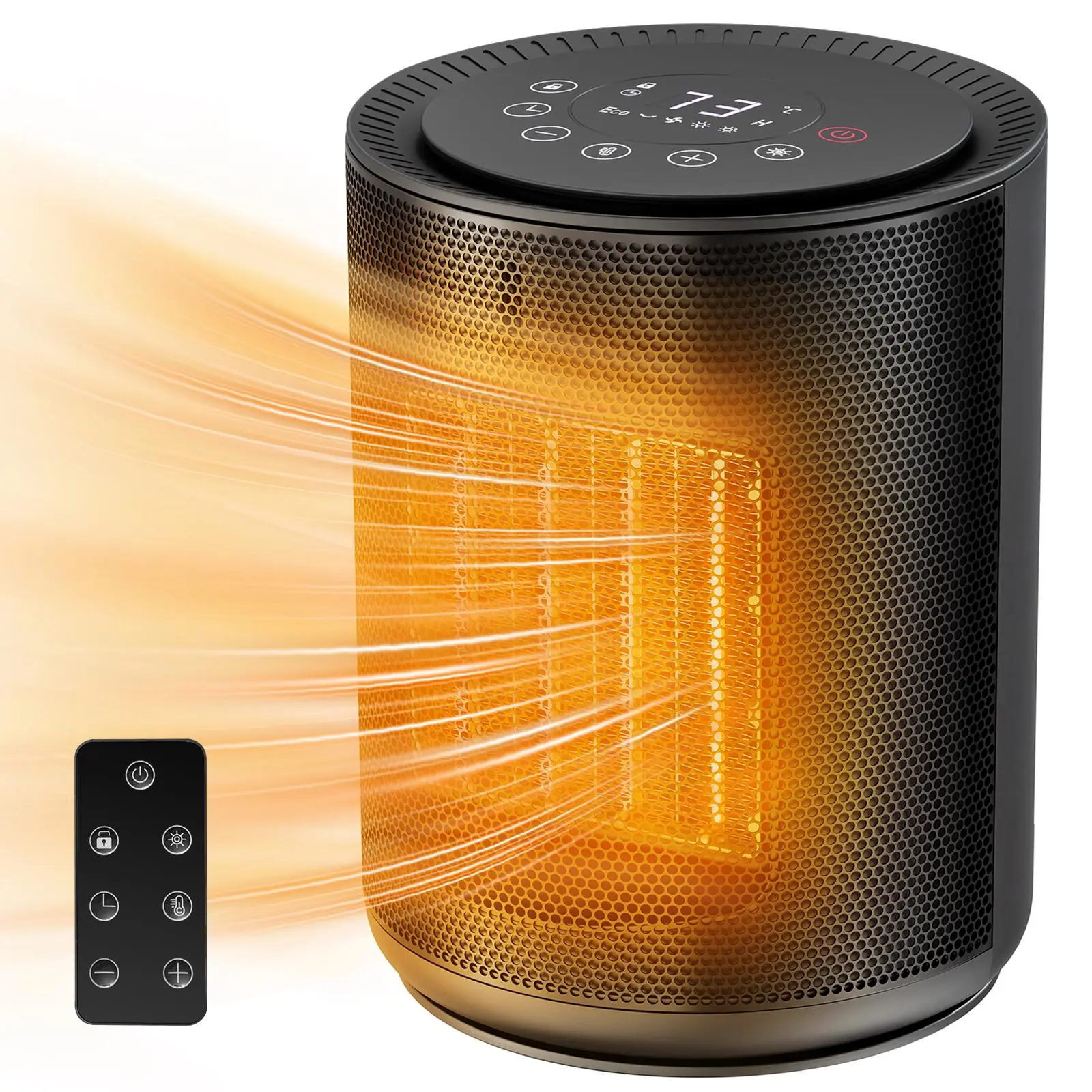 Electactic 1500W Compact PTC Ceramic Space Heater with Fan – Energy-Saving for Home, Bedroom & Office, Digital Thermostat & Remote (40–86°F), 24H Timer, 5 Modes, ECO Mode, Overheat & Tip-Over Protection, Fast Heating