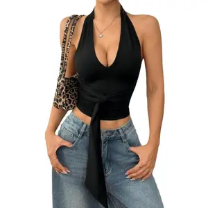 Women Backless Halter Neck Cami  Sleeveless Open Back Deep V Neck Slim Fit Tank  Y2K Summer Clubwear trench coat buttoned to the hoodies tops