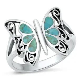 Turquoise Butterfly Ring - Oxidized 925 Sterling Silver