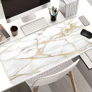White Marble with Golden Lines Mouse Pads Extra Large Computer Desk Top Mat, Non - Slip Rubber Base & Stitched Edge, Luxurious Office Decor