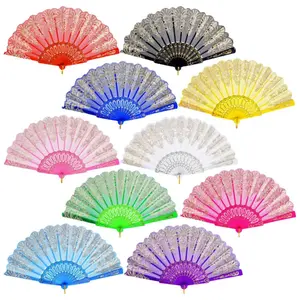 10 Pack Folding Handheld Fans, Silk Spanish Fan, Perfect for Weddings, Parties, and Dancing, Mixed Color