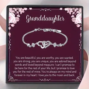 1pc Love Heart Bracelet Gift, Jewelry Gift For granddaughter, Birthday Gift From grandma, Best Christmas Gift, Gift Box+ Gift Card+ Bracelet.