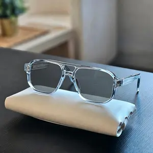 Unisex Retro Aviator Sunglasses | Transparent Grey Double Bridge Frame with Grey Lenses, UV400, TikTok Viral Square Pilot Shades for Men & Women