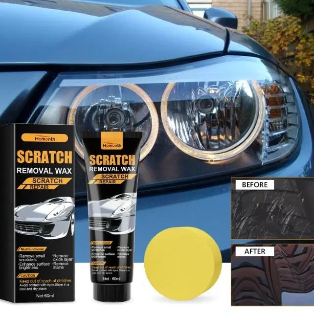 Car Scratch Remover Repair Wax, Automotive Paint Scratch Repair Cream, Car Scratch Repair Polish Compound for Light Scratches, Swirl Marks Removal, Car Paint Care Restorer Kit with Sponge Applicator for Car Surface Scratch Fix and Shine Enhancement
