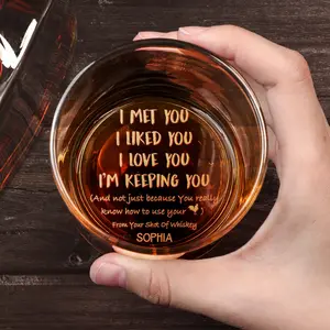 I Liked You I Love You - Personalized Engraved Whiskey Glass High quality laser engraved whiskey glasses, Personalize your handwriting Gifts for couples, Home Decor & Gifts, Funny gift for men and women, Drinkware, Halloween