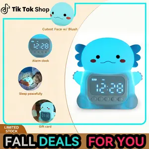 Axolotl Night Light Alarm Clock Gift for Boys Girls - 7 Color Silicone Touch Lamp with Dual Alarms, Rechargeable Bedside Clock (Perfect for Birthdays & Holidays)
