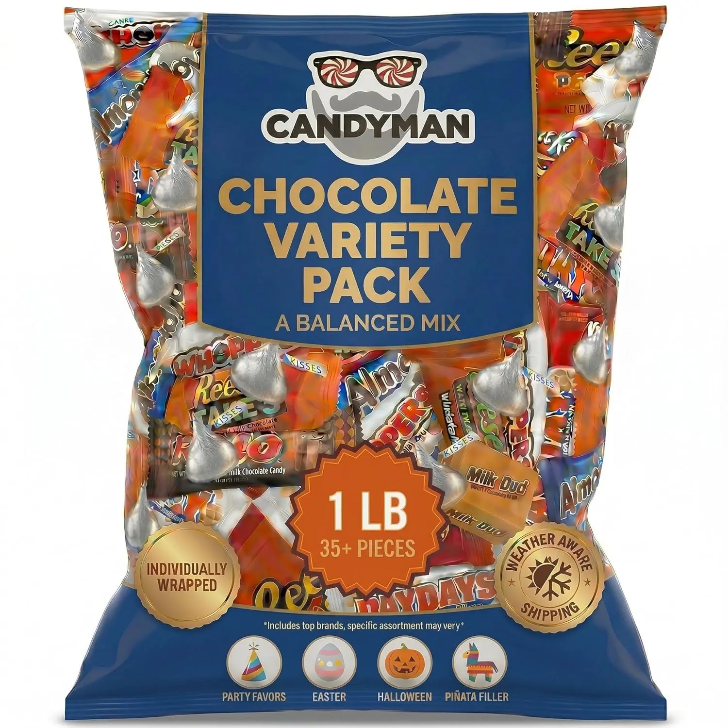 CANDYMAN Assorted Chocolate Candy Variety Pack, 1 Pound Bag, Individually Wrapped Bulk Candy, Perfect for, Holidays & Gifting