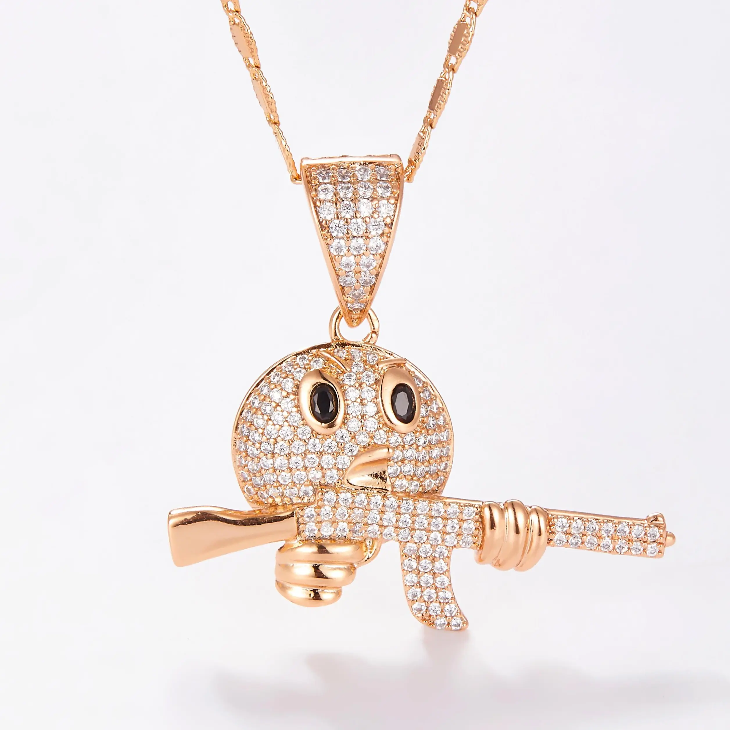 (CN045) Cartoon Boy Emoji Zircon Pendant Necklace, Elegant Trendy Fashion Jewelry for Women