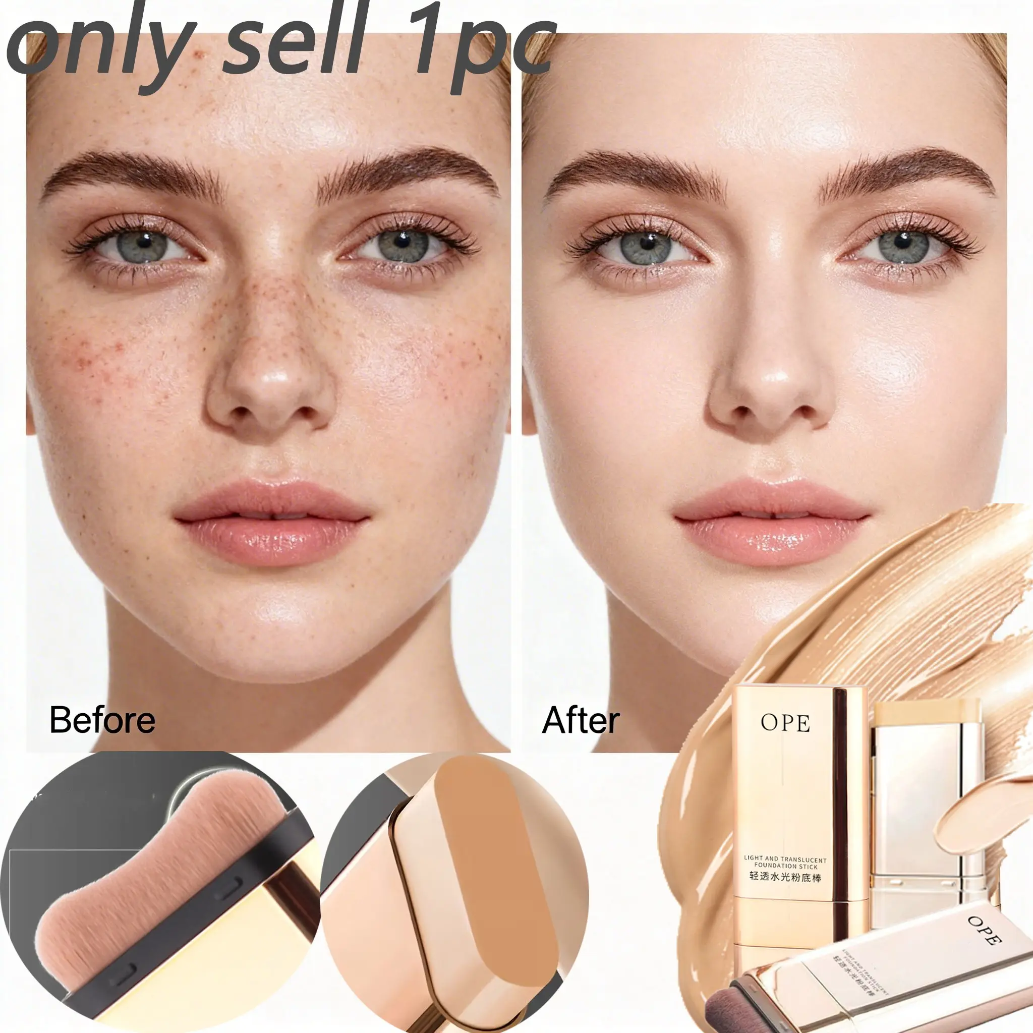 Portable Concealer Foundation Hybrid Stick, 2-In-1 Buildable Makeup Coverage & Brightening, Quick Application, Long-Lasting Lightweight, Natural Matte Finish